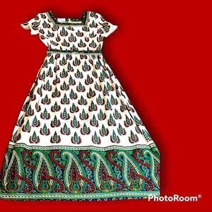 Vintage Square Neck Back Zip Helen + Mickey Handmade Dress w Boho Holiday Vibe